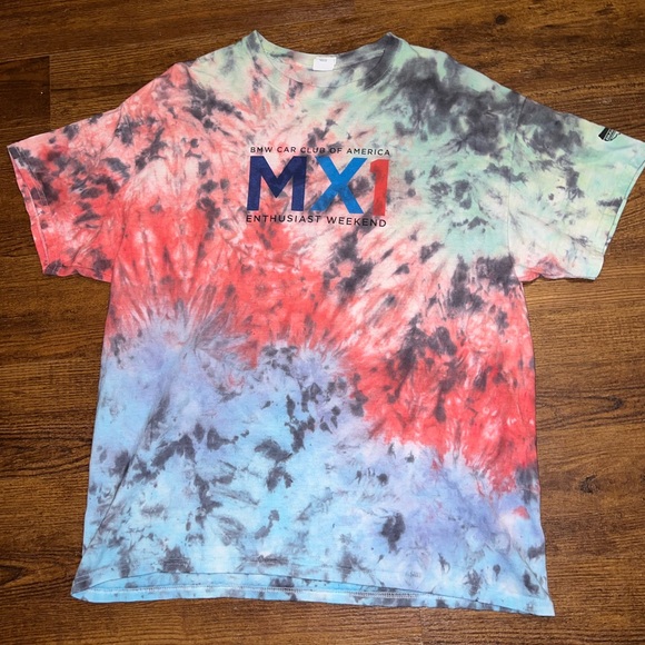 BMW Other - BMW Enthusiast Car Club Blue, Red Green Tie Dye Short Sleeve Shirt Size XL